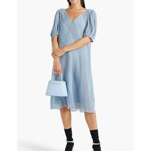 Ganni blue pleated chiffon puff sleeve dress size 34